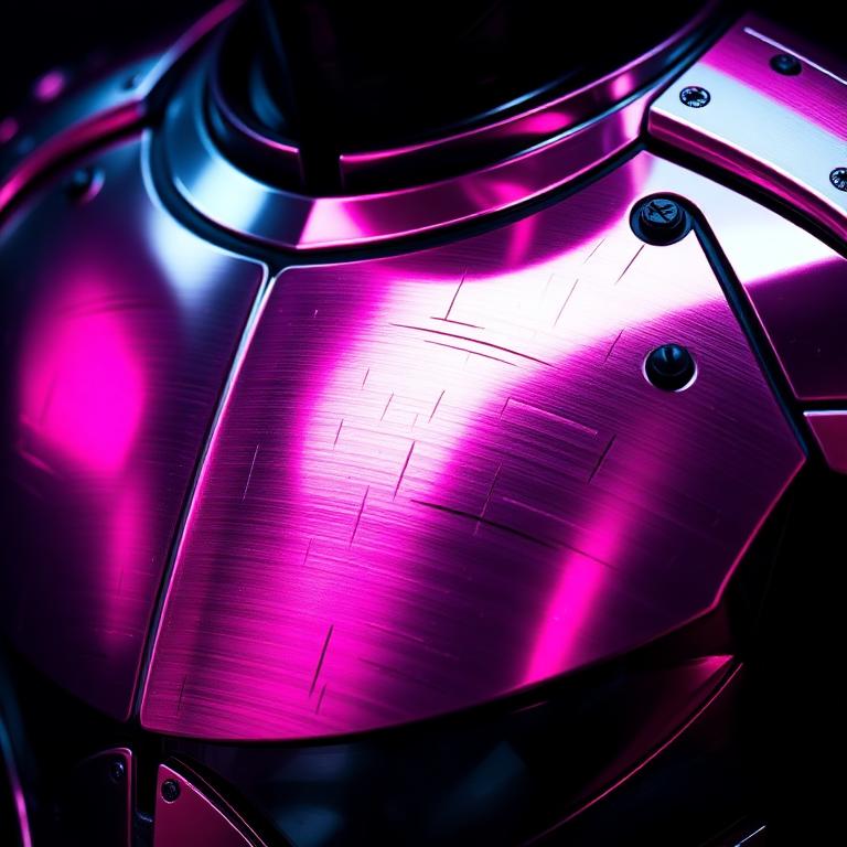 Brushed chrome armor plate with magenta reflections